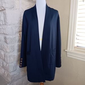 NWT TRU Self Women's Open Front Cardigan Button Sleeve Navy Blue Size S